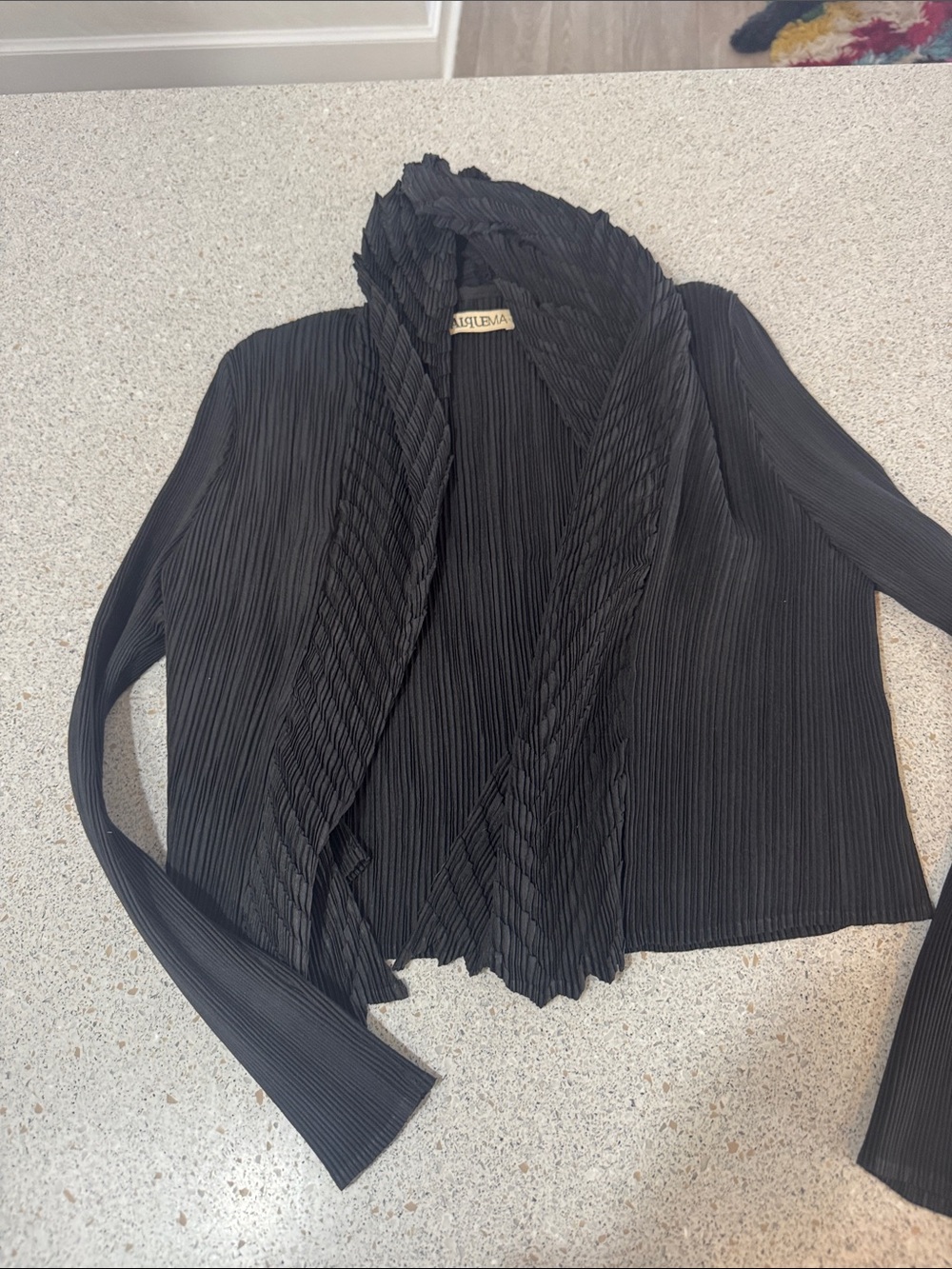 Issey Miyake Pleated Black Open-Front Blouse